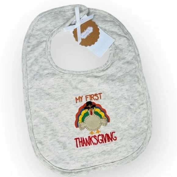 Mud Pie My First Thanksgiving Baby Bib Multicolor Velcro Closure