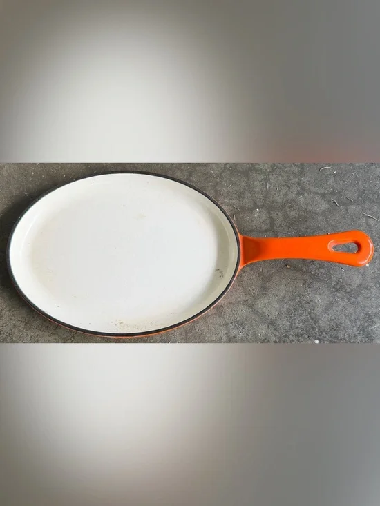 Rachael Ray Enamel Cast Iron Oval Fajita Fry Pan Skillet Orange