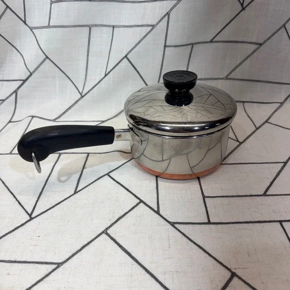 Revere Ware 1801 Saucepan 1 Qt Silver Copper Bottom Vintage Lid Stainless Steel