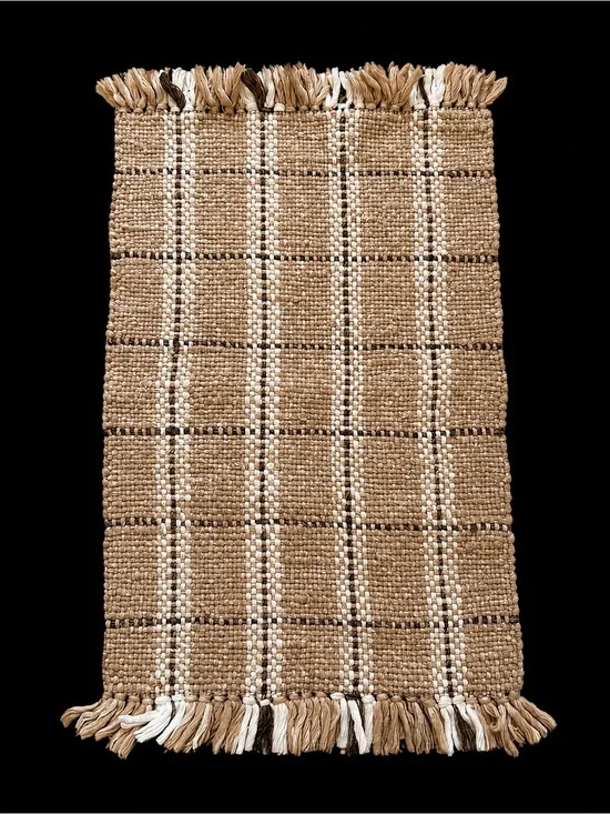 SERENA & LILY/GoodWeave Handwoven WoolWindowpane Plaid Fringe Accent Rug#0501265