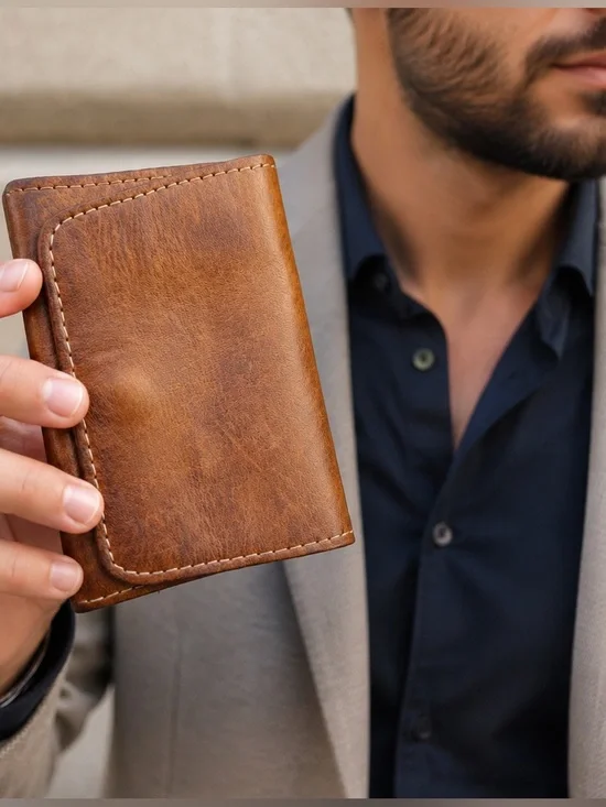 Genuine Leather Snap Wallet in Cognac Brown Good Quality Vintage Brand New!