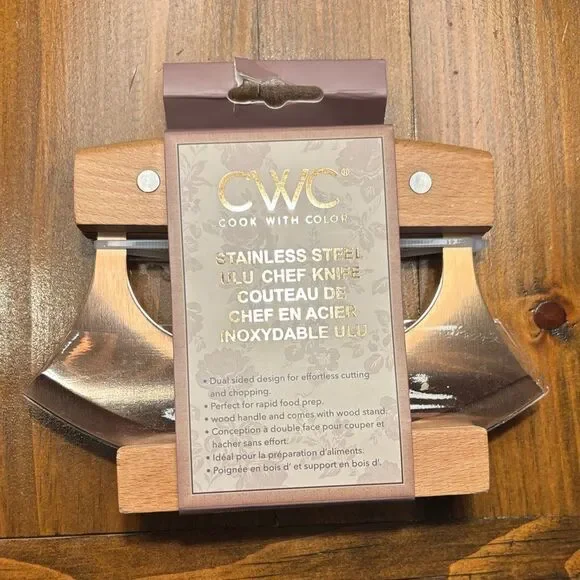 Stainless Steel Ulu Chef Knife with Wooden Handle