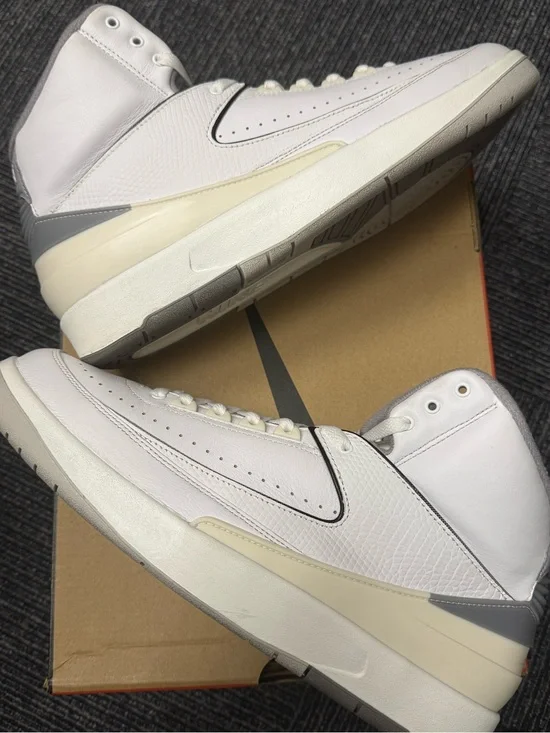 Jordan 2 Retro Cement Grey - Men's White and Gray High-Top Sneakers