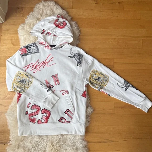 Jordan White Hoodie with Red Logo, men’s small