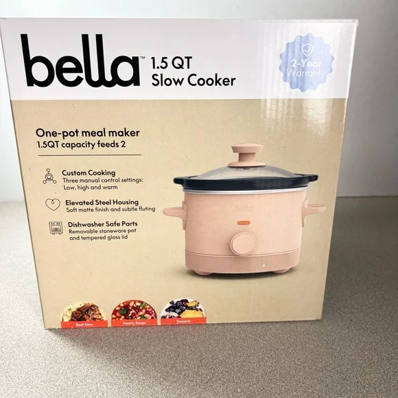 NEW Bella 1.5‎ Qt Slow Cooker Crockpot Ceramic Nonstick Blossom Pink