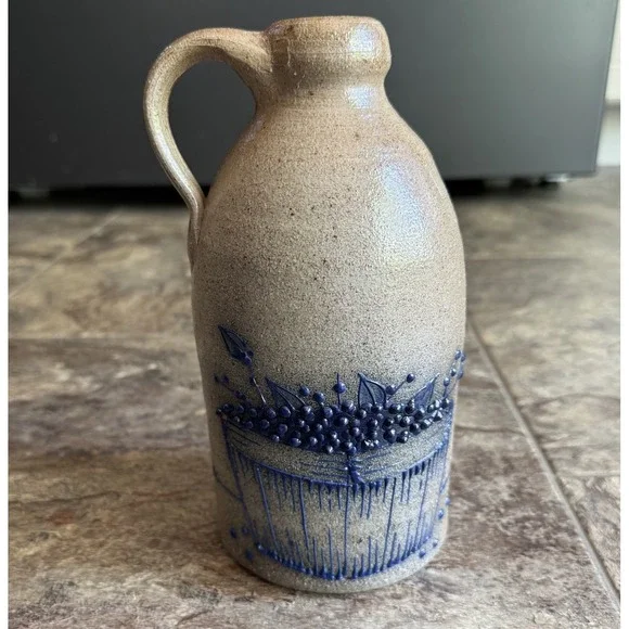 Vintage Rare Stoneware Salmon Falls Pottery Milk Jug Crock Blueberry Basket