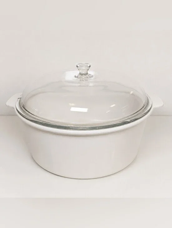 Princess House Nouveau 6 Quart Dutch Oven Glass Lid White Casserole