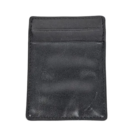 NAUTICA MEN'S BLACK LEATHER WALLET – 4 CARD HOLDER WITH MONEY CLIP & POCKET