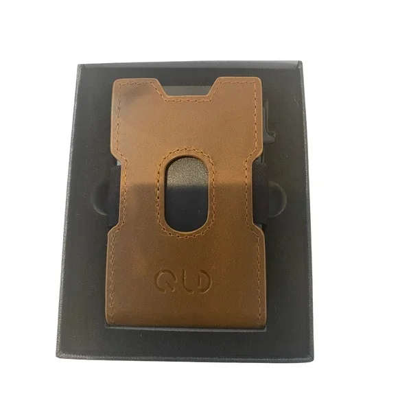 QLD Mens Minimalist Pop Up Wallet Brown Faux Leather Card Holder‎ Money Clip