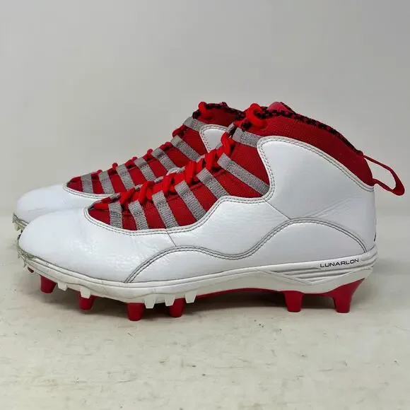 Nike Jordan 10 TD Lunarlon Mid Football Cleats White Red Mens Size 9