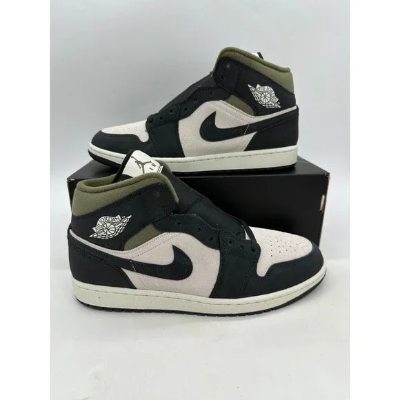 Air Jordan 1 Mid SE Men's Size 10.5 Black Green Suede Athletic Shoes HV4091 102