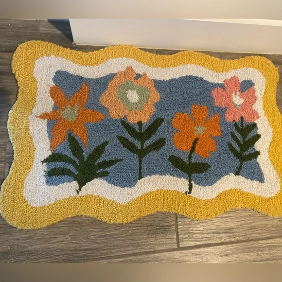 LARKSPUR LIVING YELLOW,BLUE FLORAL BATH,FLOOR POLYESTER MAT,HOOKED RUG-20