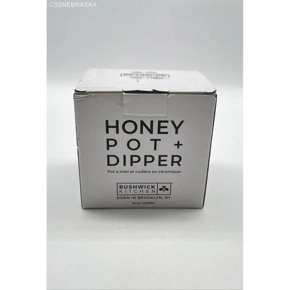 New‎ Bushwick Kitchen Honey Pot with Dipper Ceramic Jar with Lid | 14 oz