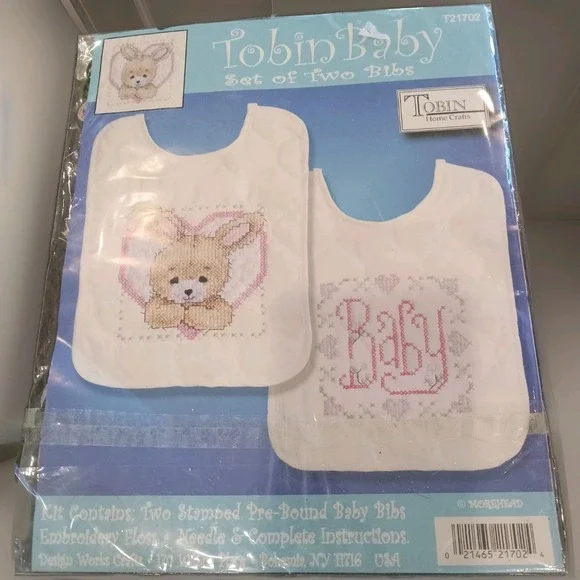 Tobin Baby set of two bibs cross stitch kit brand new BUNNY craft