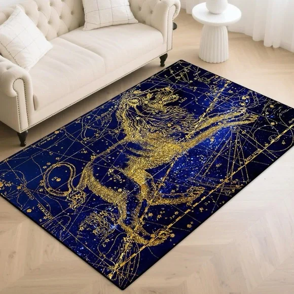 🏷Leo Constellation Area Rug In Rich Blue Tones with Gold Accents