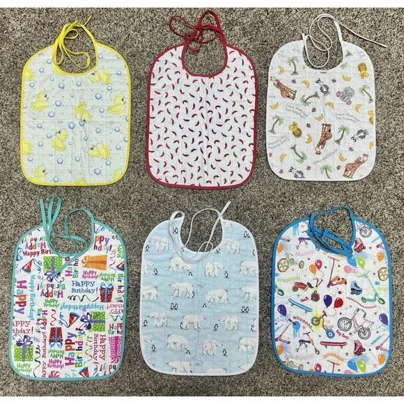 Lot Of 6 Quilted Handmade Bibs Assorted Large Size‎ 12