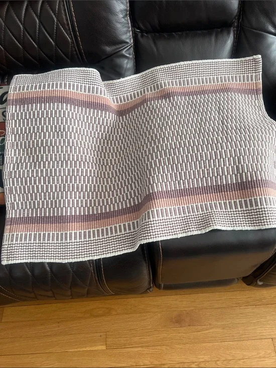 Woven Stripe Textured rug or Runner - Mauve & Cream 30x22