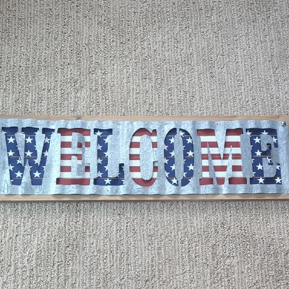 Pier 1 Welcome Red, White, Blue, and Silver Wall Hanging