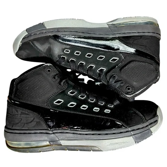 Jordan Ol School Black and Gray Gloss Accent High-Top Sneakers, Size 8