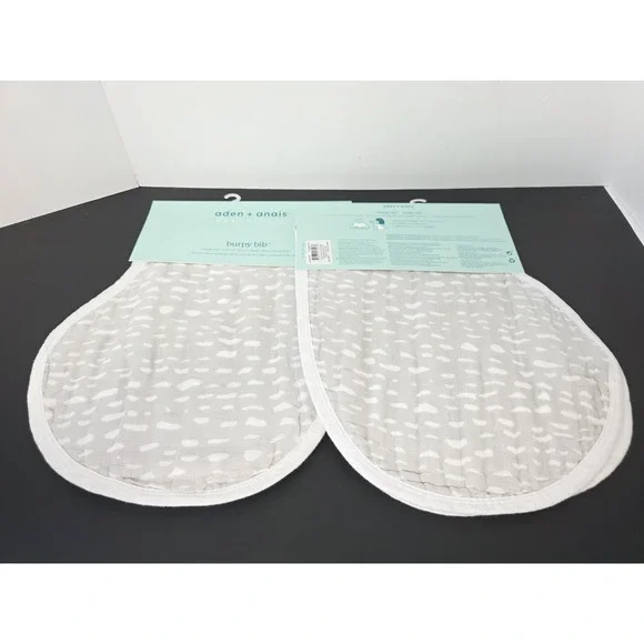 NWT Aden + And Anais Burpy Bibs grey white x2