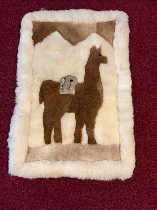 Brown Llama Sheepskin Rug - Cream Border