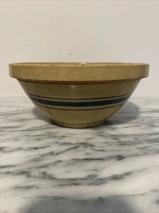Antique yellow ware Stoneware Mixing Bowl with Blue Band