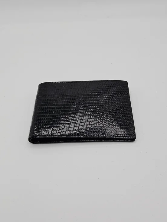 Carlo Amboldi black genuine lizard bifold wallet