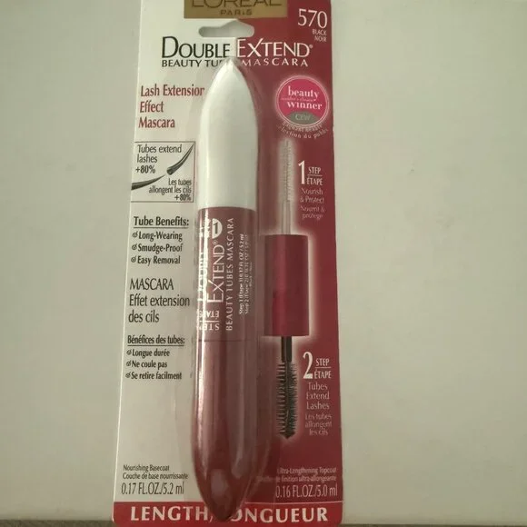 LOreal Paris Double Extend Beauty Tubes Mascara Black Lengthening Smudge-Proof 0