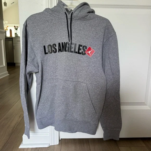 Gray Air Jordan Fleece Hoodie with Red and Black Details