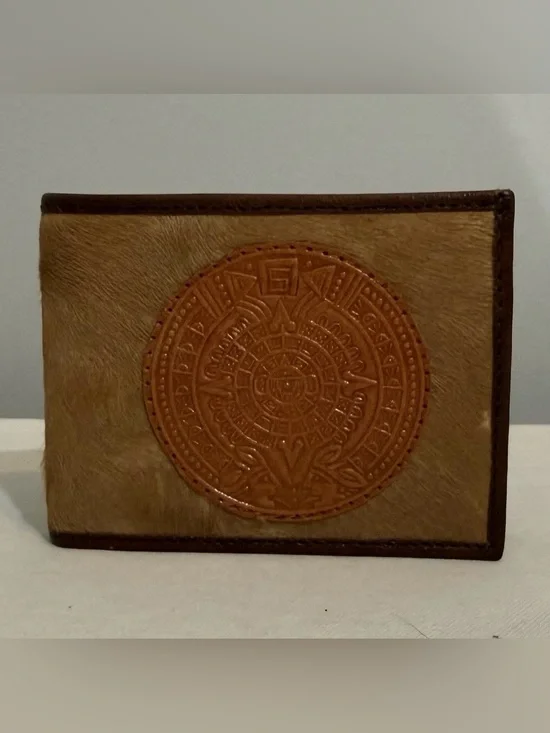 Hair on Hide Leather Embossed Medallion Bi-fold Wallet Multicolor