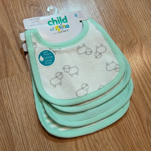 Child of Mine by Carters Baby Bibs 4 Pack Mint Green Sheep Stripes