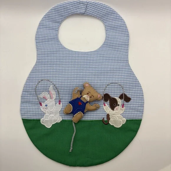 Kubi Kids Vintage Infant Baby Bib 3D Bear Bunny Dog‎ Jump rope Checkered