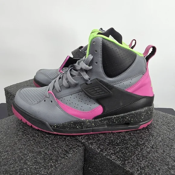 Jordan Flight Club 91 Bel Air Cool Grey Pink Neon Green 616816-037 Mens Shoe 11