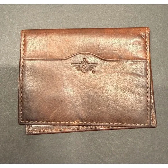 Dockers Brown Leather Slim Bifold Wallet Double ID Window Card Case Distressed