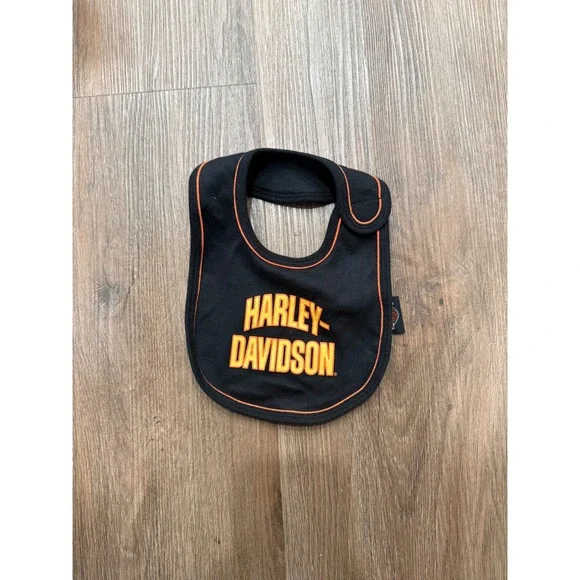 Harley-Davidson Baby Bib Black Orange Logo Biker 12-18 Months‎ Cotton Blend