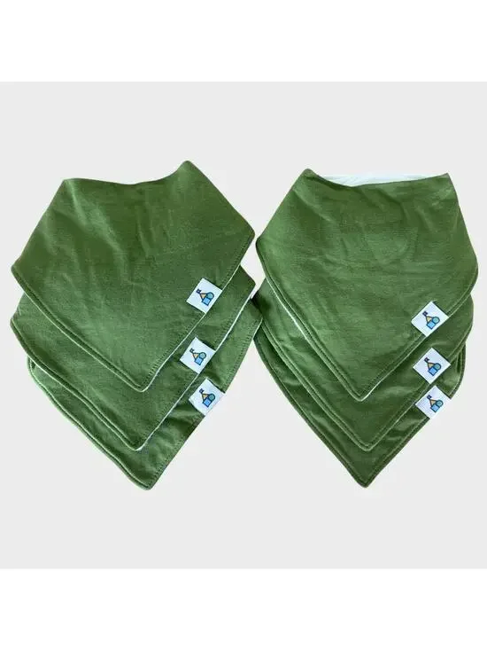 Toppy Organic Cotton (6) Bandana Bibs for Baby Girls and Boys Olive Green