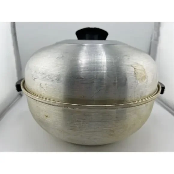 Vintage Silver Aluminum Bread or Bun Warmer 3-Piece‎ Serving Oven