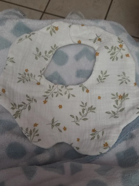 Floral Baby Bib in White with Olive Green & Mustard Accents NWOT