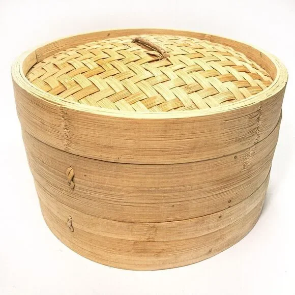 Household 2-Tier Bamboo Food Steamer: Healthy Vegetables Dumplings Dim Sum
