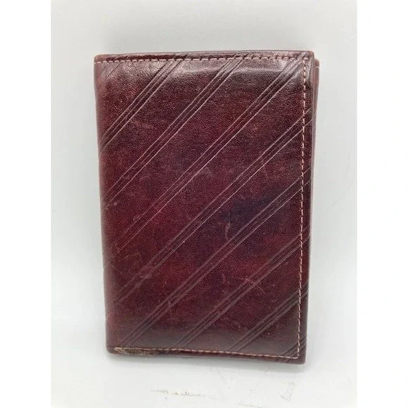Prince Gardner Leather Tri-Fold Wallet Burgundy‎ Stripe Key Holder VTG 1980's