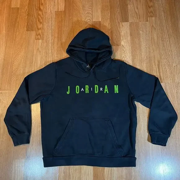 Jordan Hoodie Mens sz L Black Fleece Pullover Flight AH4509-011 Spell Out