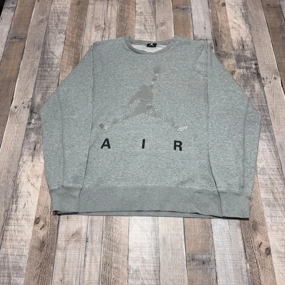 Nike Jordan Sweatshirt Mens Medium Gray Crewneck Air Jumpman Logo Spellout