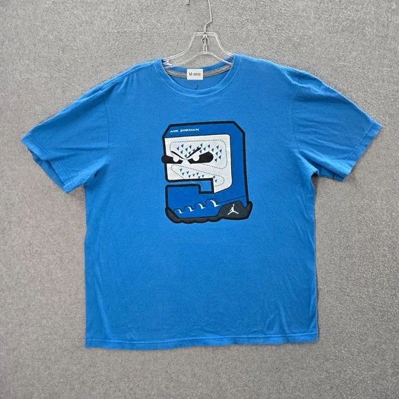 Air Jordan Men Shirt Large Blue Retro 9 Graphic Short Sleeve Crew Neck Tee