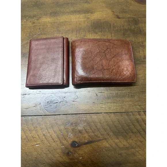 Mens Vintage Brown Genuine Leather Wallet Lot Bifold Trifold Set Zipper Pocket