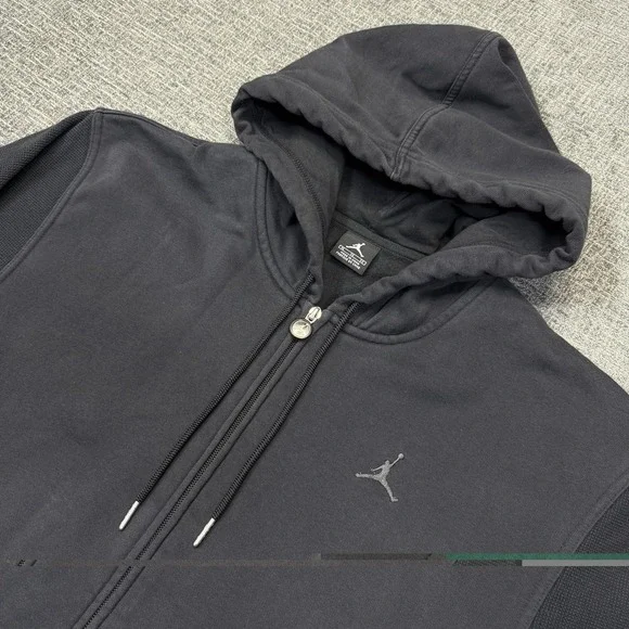 Y2K Jordan Hoodie Full Zip Black Mens XL Spellout Jacket Jump Man Logo