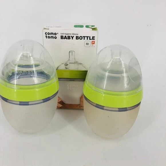 3 Pack Comotomo 0-3 Months Slow Flow 5 fl oz Silicone Baby Bottles Green