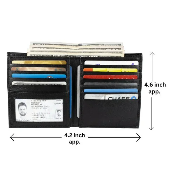 Men Lambskin Leather Long Wallet with Multi Card Holder, Black