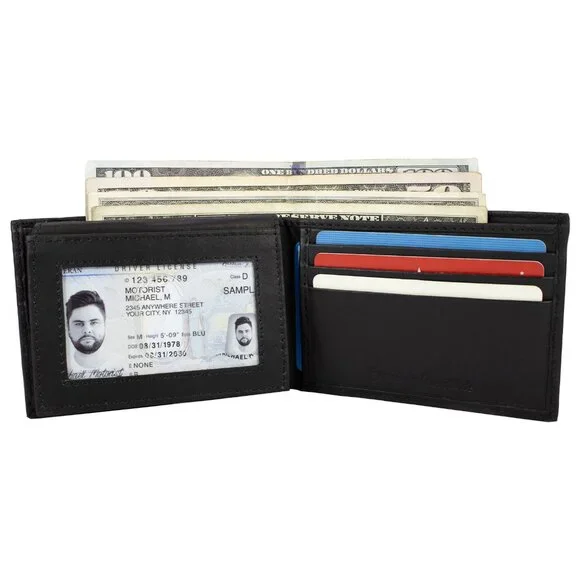 Genuine Leather Minimalist Bifold Wallet for Men, Slim Mens Wallet