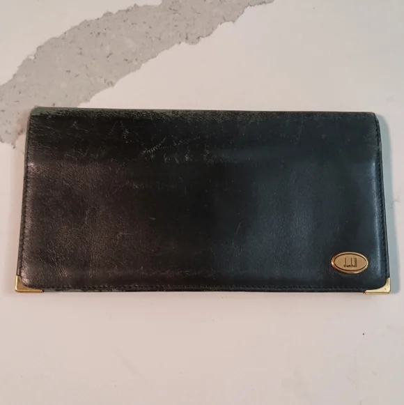 Dunhill Long Wallet Black Gold leather Mens Authentic