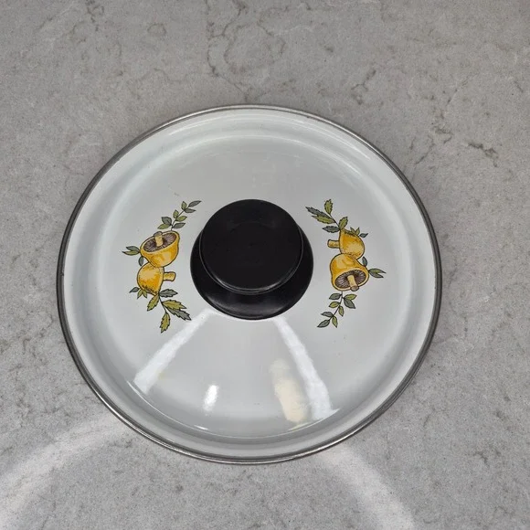 Mushroom Enamel Pot Lid Replacement 7 Inch White Vintage